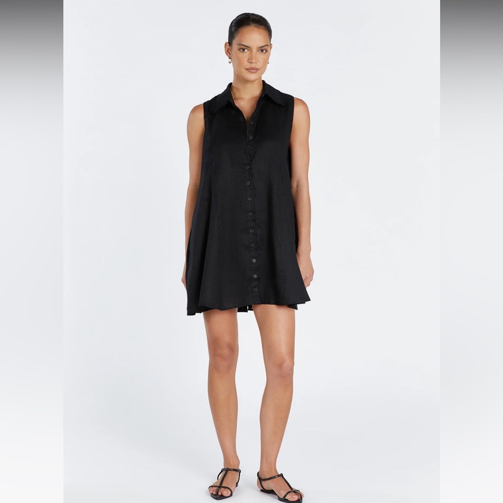 dissh black linen mini dress